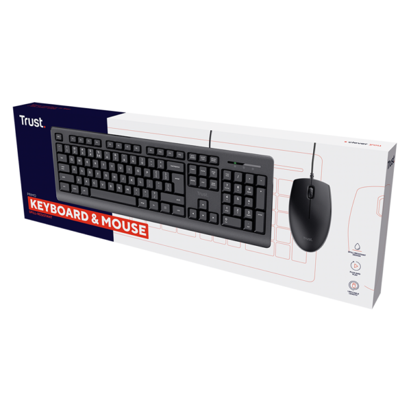 PORT Set Tastiera E Mouse Cablati USB - 104 Tasti + Mouse Ottico 1000 DPI